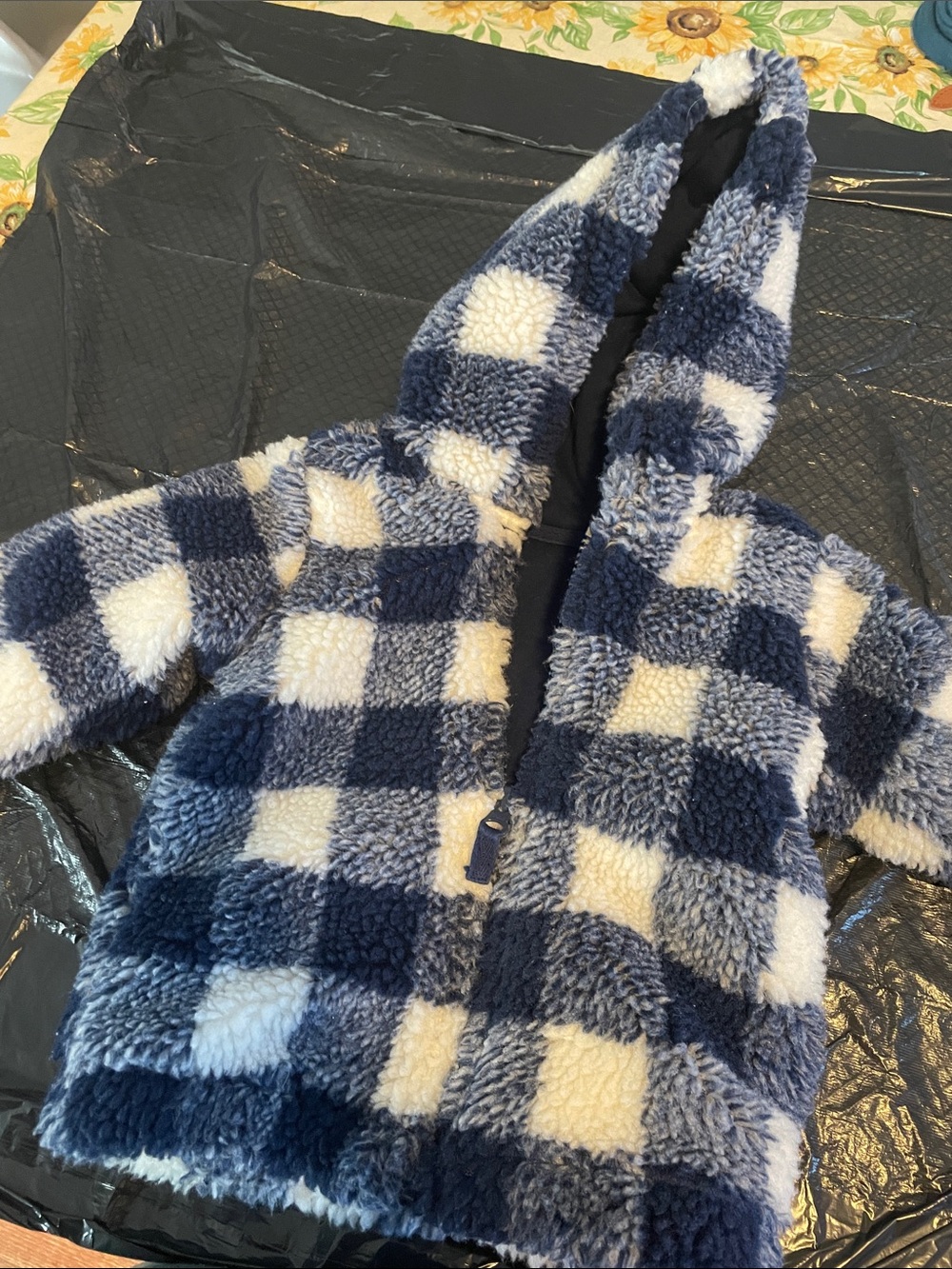 Carter's Plush Hooded Sherpa Jacket in Navy & Cream Buffalo Check